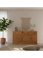 Balcão buffet aparador de madeira em cera com 4 portas e 2 gavetas | Coleção Mille